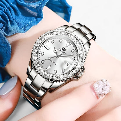 Diamond dial quartz watch and waterproof stainless steel ladies watch