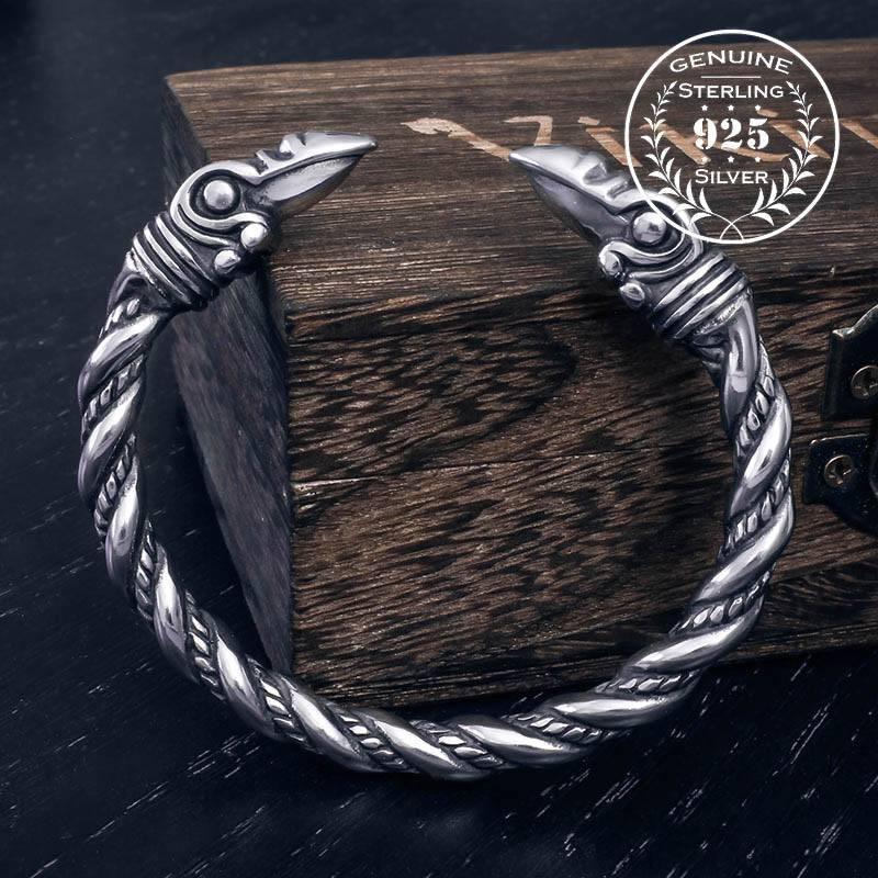 Raven Head Torc Bracelet - Sterling Silver