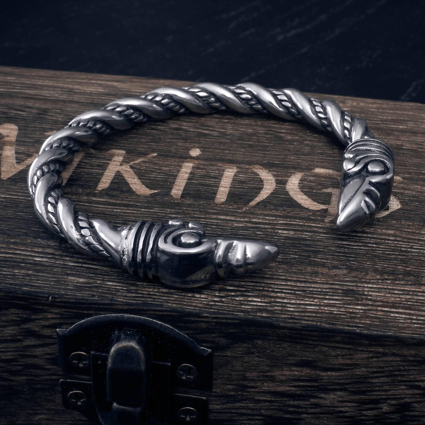 Raven Head Torc Bracelet - Sterling Silver