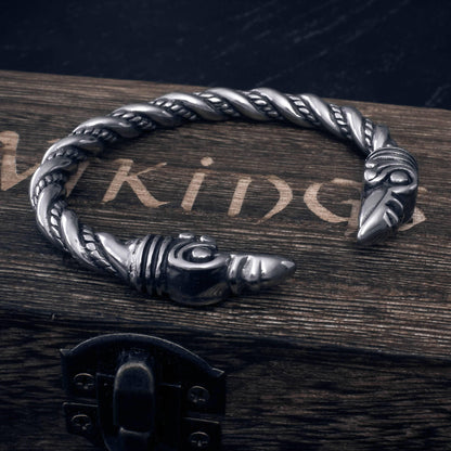 Raven Head Torc Bracelet - Sterling Silver