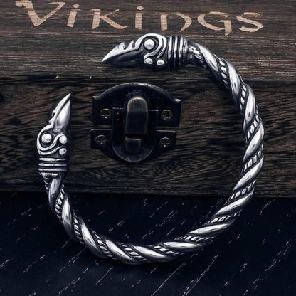 Raven Head Torc Bracelet - Sterling Silver