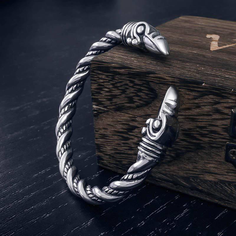 Raven Head Torc Bracelet - Sterling Silver
