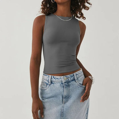 Zoe - Camiseta sin mangas con parte inferior ajustada y parte superior de cuello redondo