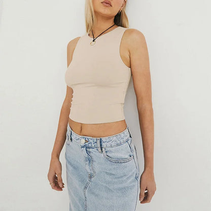 Zoe - Camiseta sin mangas con parte inferior ajustada y parte superior de cuello redondo