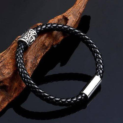Runic Braided Leather Bracelet
