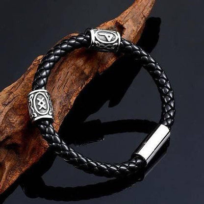 Runic Braided Leather Bracelet