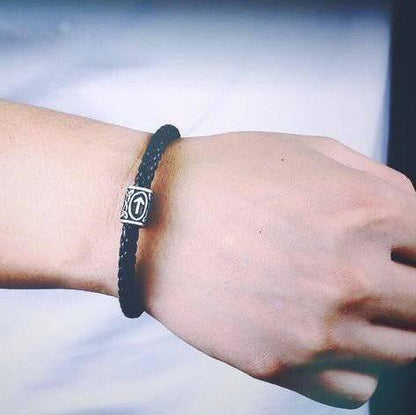 Runic Braided Leather Bracelet