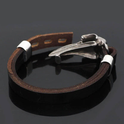 Rustic Raven Skull Leather Bracelet - Stainless Steel