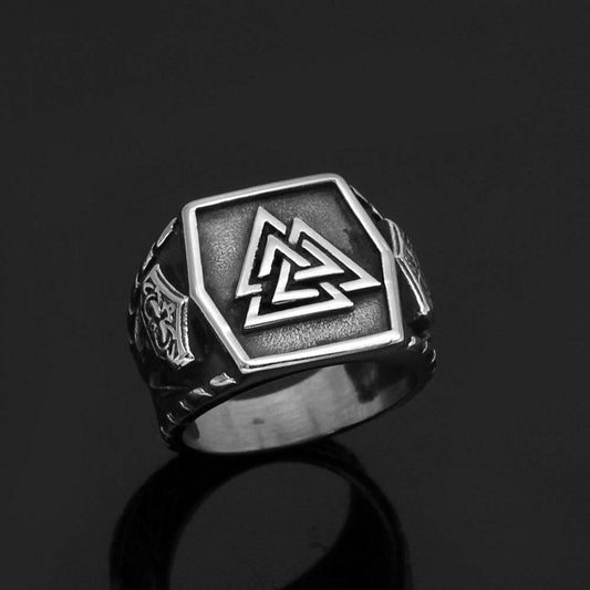 Valknut Rune Nordic Signet Ring - Stainless Steel