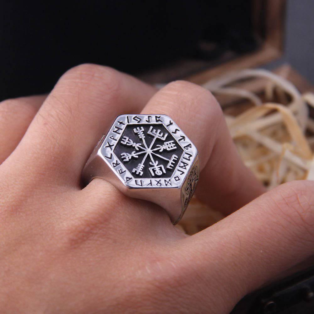 Vegvisir Runed Compass Ring - Stainless Steel