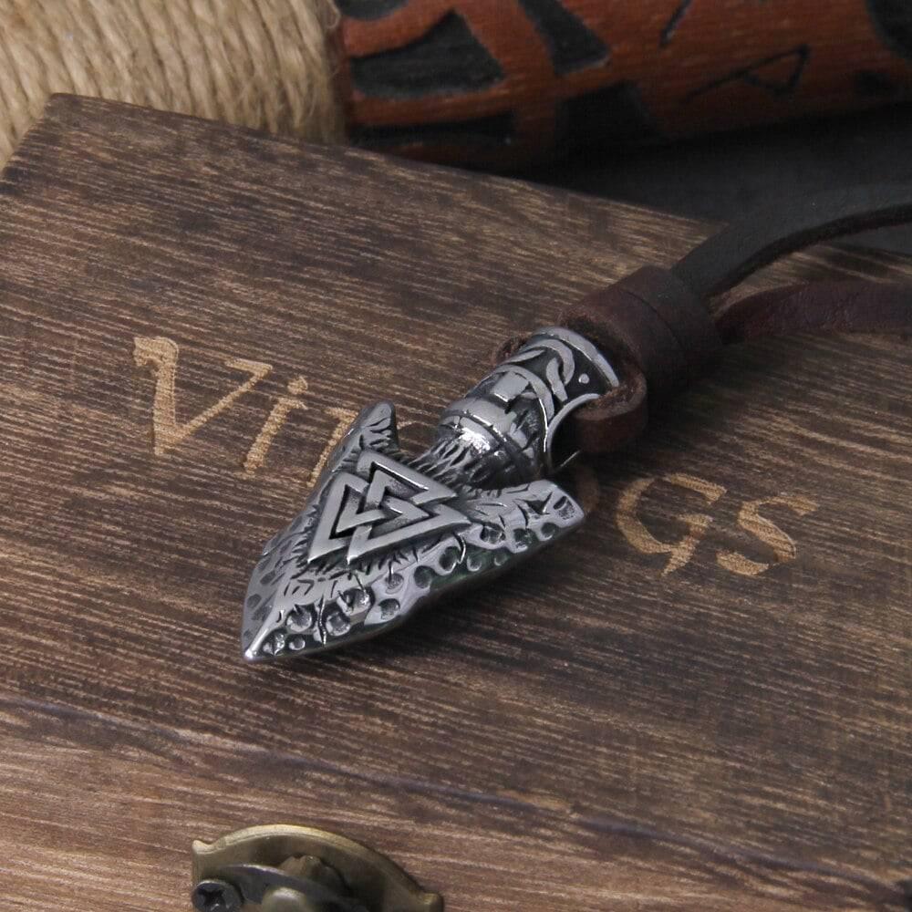 Viking Spearhead Pendant with Valknut