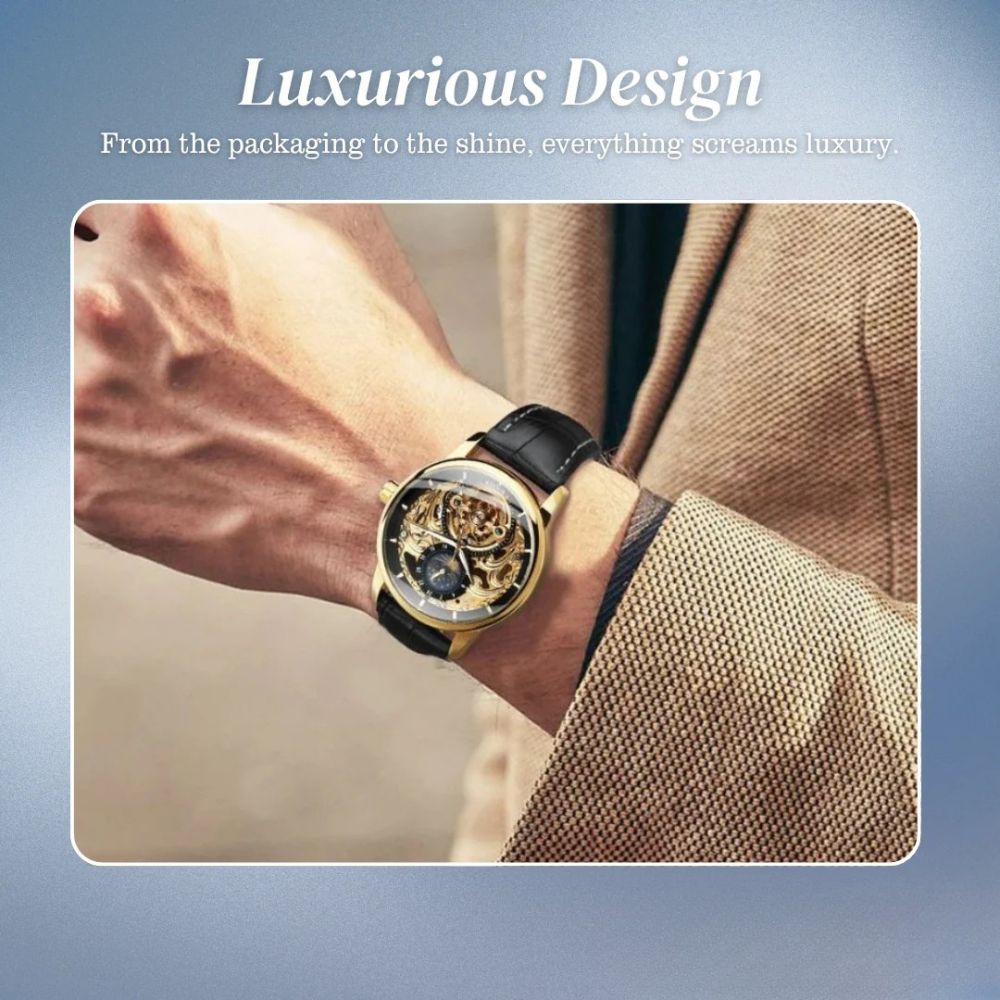 Blake | Mechanical Skeleton Watch with Moon Phase Display | 44mm