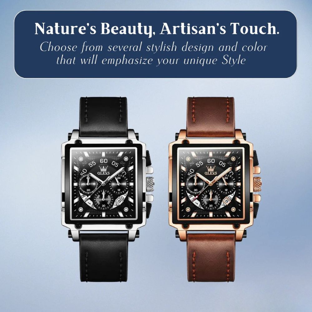 Joseph | Stylish Men’s Chronograph Watch with Unique Square Case | 42x45mm