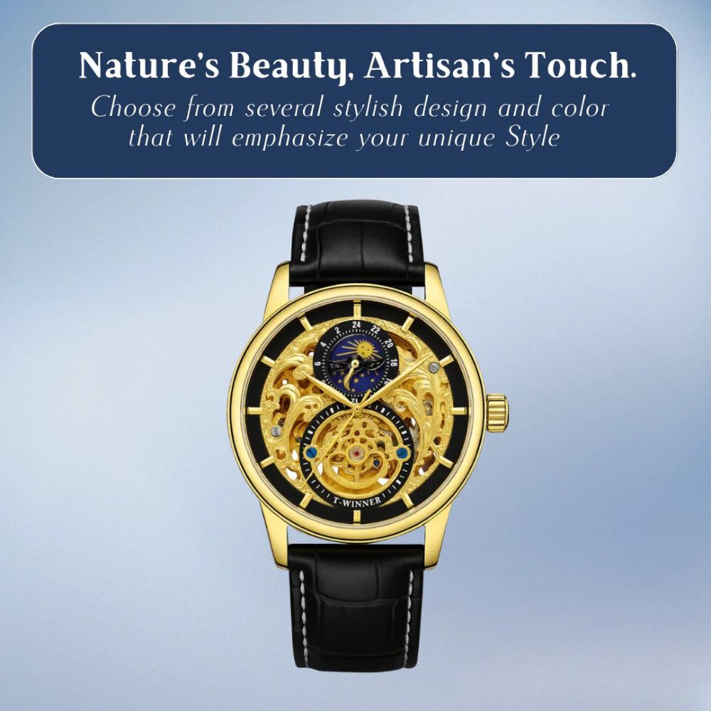 Blake | Mechanical Skeleton Watch with Moon Phase Display | 44mm