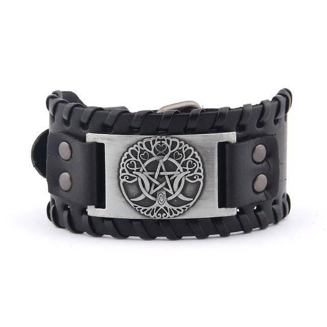 Wiccan Yggdrasil Leather Wrap Bracelet