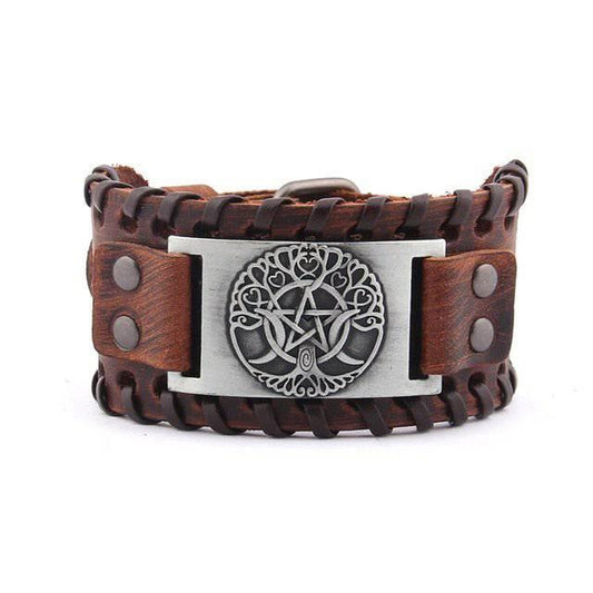 Wiccan Yggdrasil Leather Wrap Bracelet