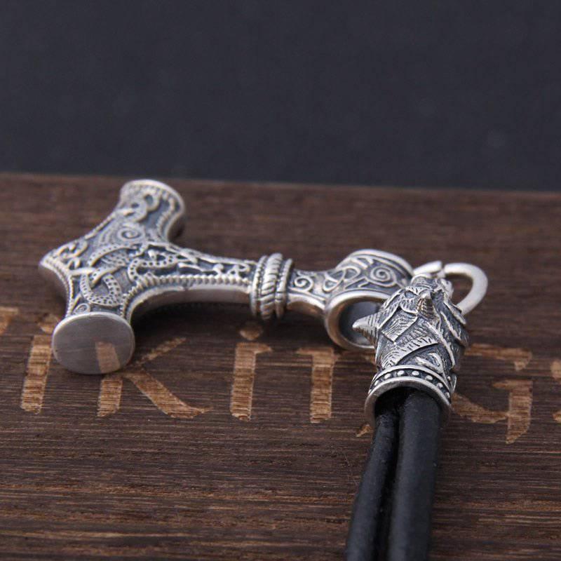 Wolf and Mjölnir Necklace - Sterling Silver