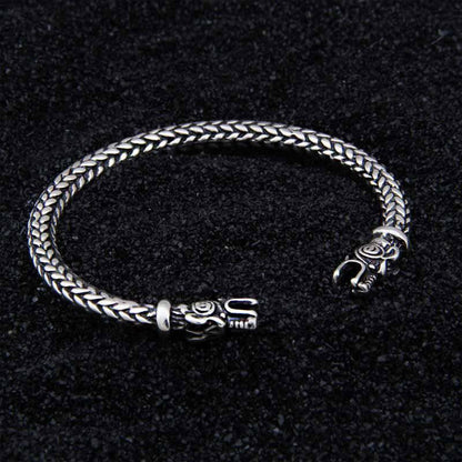 Wolf Head Meshed Torc Bracelet - Sterling Silver