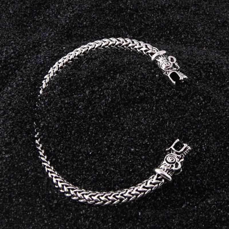 Wolf Head Meshed Torc Bracelet - Sterling Silver