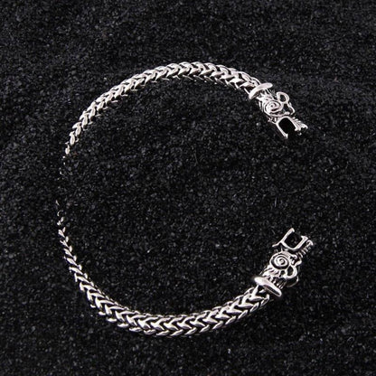 Wolf Head Meshed Torc Bracelet - Sterling Silver